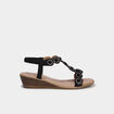 Sandales compens&eacute;es d&eacute;tails bijoux noir femme