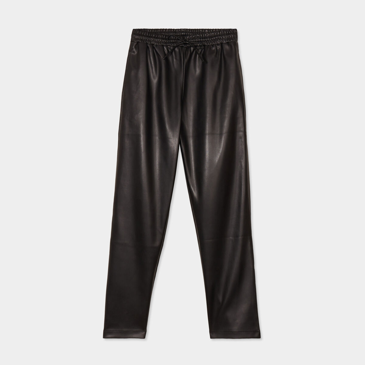 Pantalon simili cuir taille élastiquée noir femme