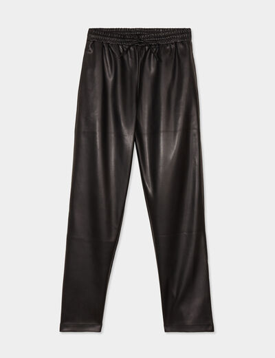 Pantalon simili cuir taille élastiquée noir femme