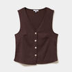 Veston gaufr&eacute; ajust&eacute; boutonn&eacute; col en V marron fonc&eacute; femme