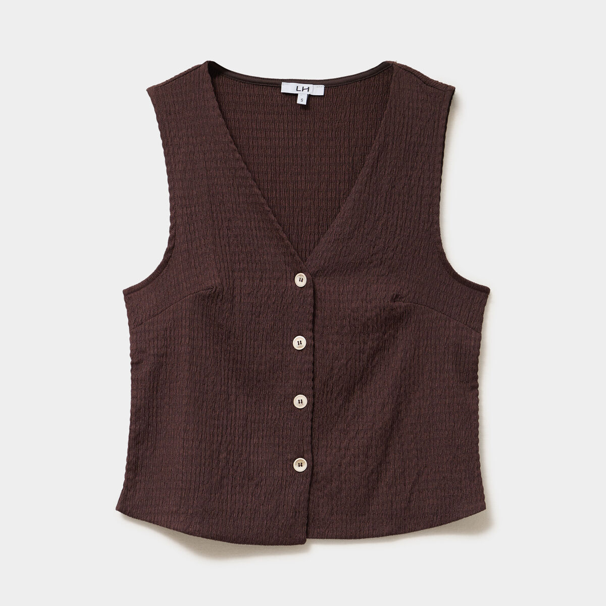 Veston gaufr&eacute; ajust&eacute; boutonn&eacute; col en V marron fonc&eacute; femme