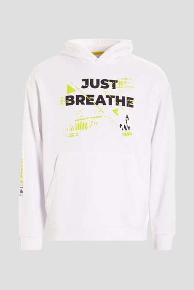 Sweat à capuche hoodie poche ventrale blanc homme
