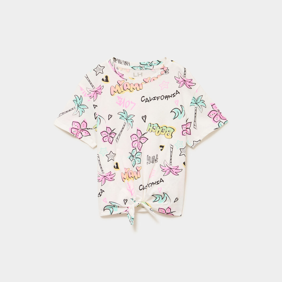 T-shirt nou&eacute; manches courtes coton ecru fille