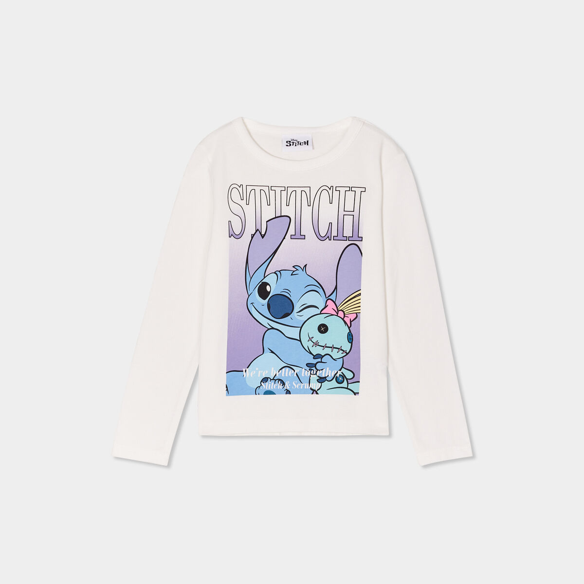 T-shirt manches longues coton Stitch ivoire fille