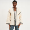 Veste esprit kimono brod&eacute;e coton ivoire femme