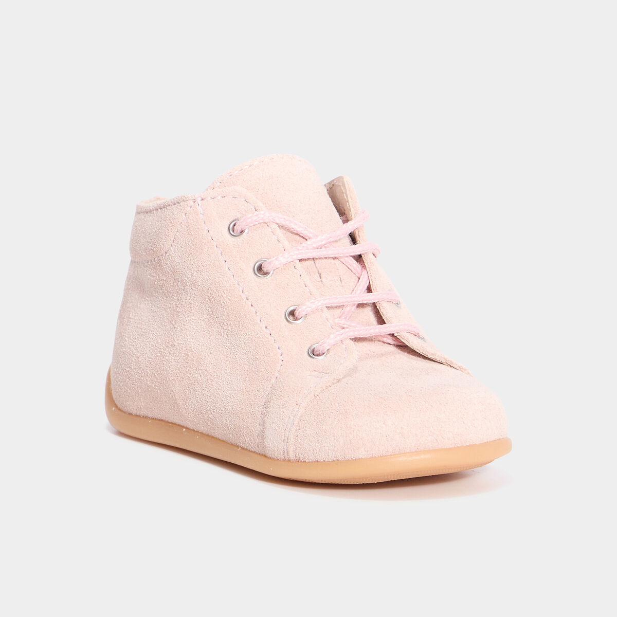 Bottillons effet suédine en cuir rose bébé fille