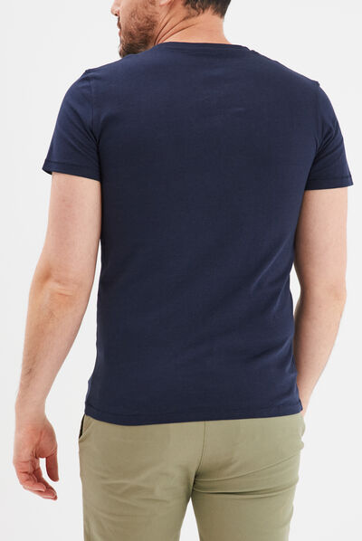 T-shirt manches courtes col tunisien bleu marine homme