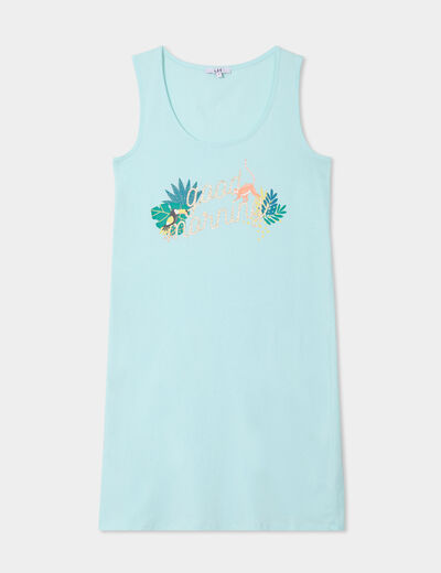 Chemise de nuit sans manches coton bleu turquoise femme
