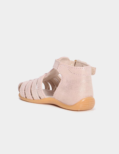 Sandales c&eacute;r&eacute;monie cuir semelle souple rose b&eacute;b&eacute; fille