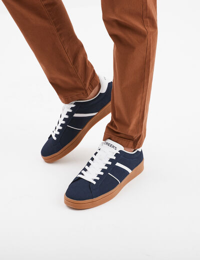 Tennis basses à lacets effet daim bleu marine homme