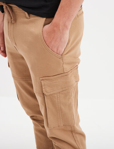 Pantalon cargo slim à coulisse taupe homme