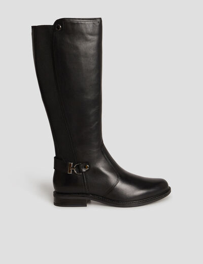Bottes cavalières avec boucles en cuir noir femme