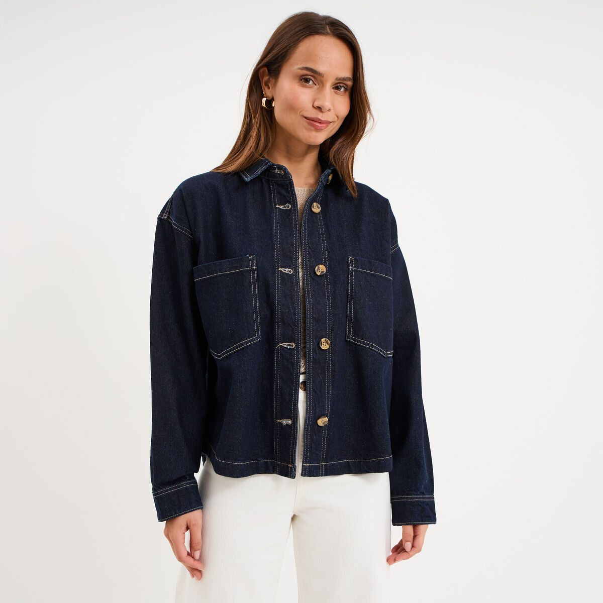 Veste surchemise en jean oversize coton denim brut femme