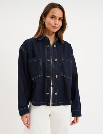 Veste surchemise en jean oversize coton denim brut femme