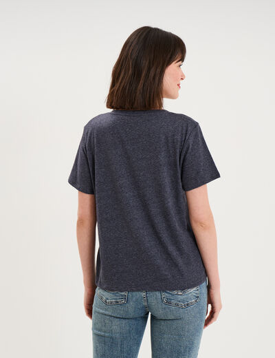 T-shirt col en V manches courtes bleu marine femme