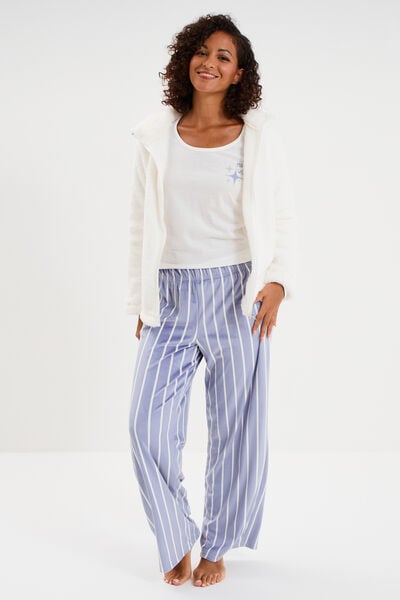Ensemble pyjama 3 pi&egrave;ces effet polaire bleu ciel femme