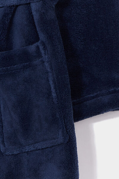 Peignoir pilou ceinturé à capuche bleu marine garçon
