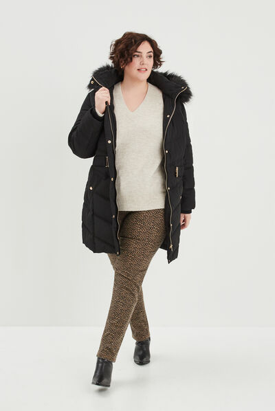 Pull col en V manches longues ecru femme grande taille