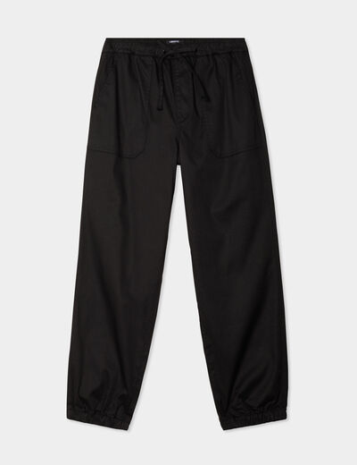 Pantalon droit battle taille élastiquée noir femme