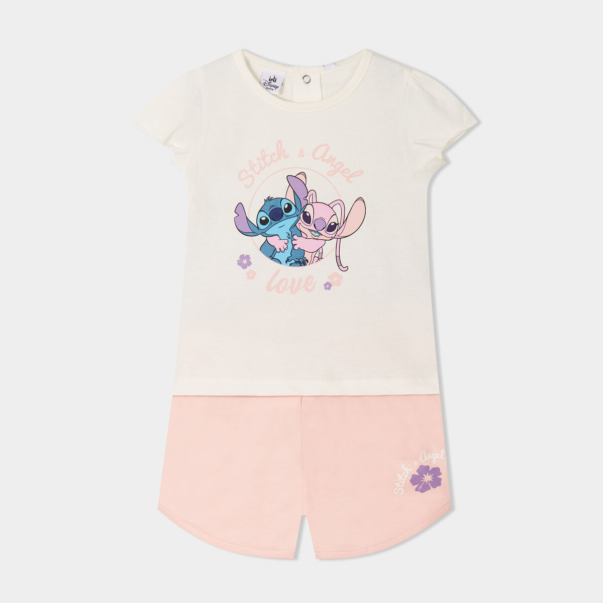 Ensemble t-shirt et short coton Stitch ivoire bébé fille