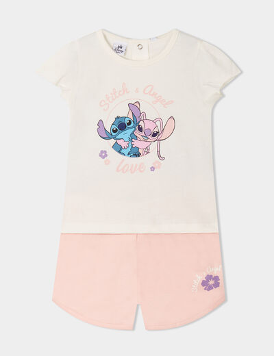 Ensemble t-shirt et short coton Stitch ivoire bébé fille