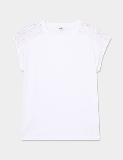 T-shirt épaules broderie coton blanc femme