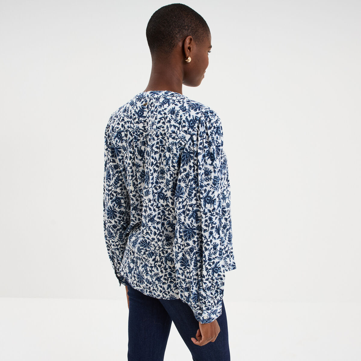 Blouse oversize col tunisien blanc femme