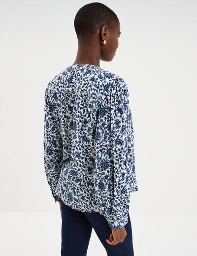 Blouse oversize col tunisien blanc femme
