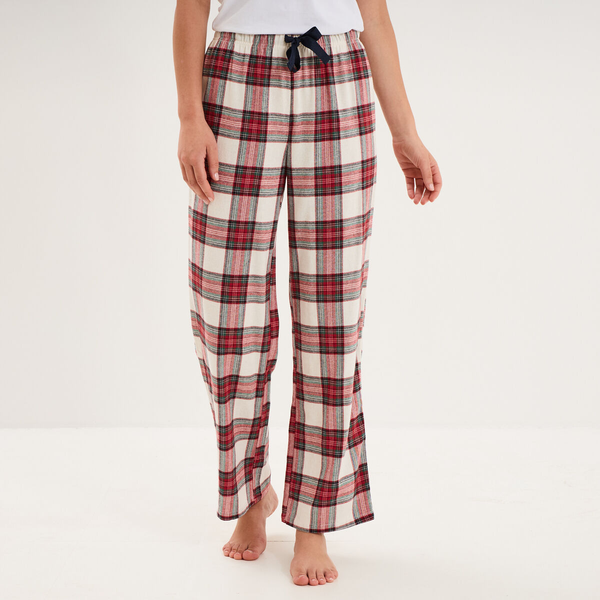 Pantalon de pyjama en coton ajusable ecru femme