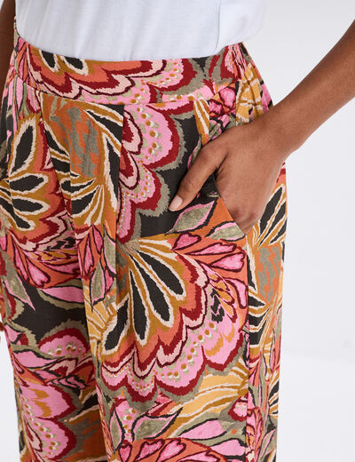 Pantalon large taille élastiquée multicolore femme