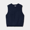 Pull col rond sans manches &agrave; boutons bleu fonc&eacute; femme
