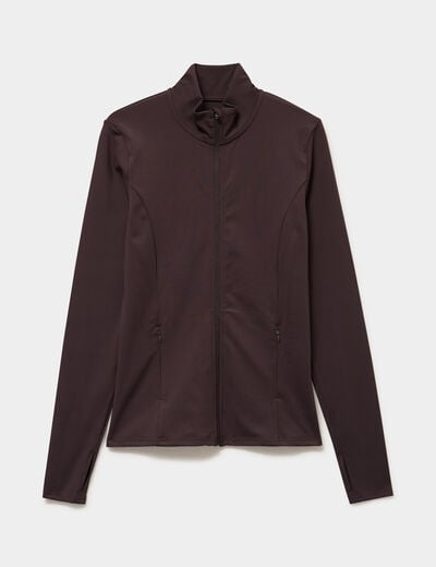Veste de sport ajust&eacute;e avec fermeture marron fonc&eacute; femme