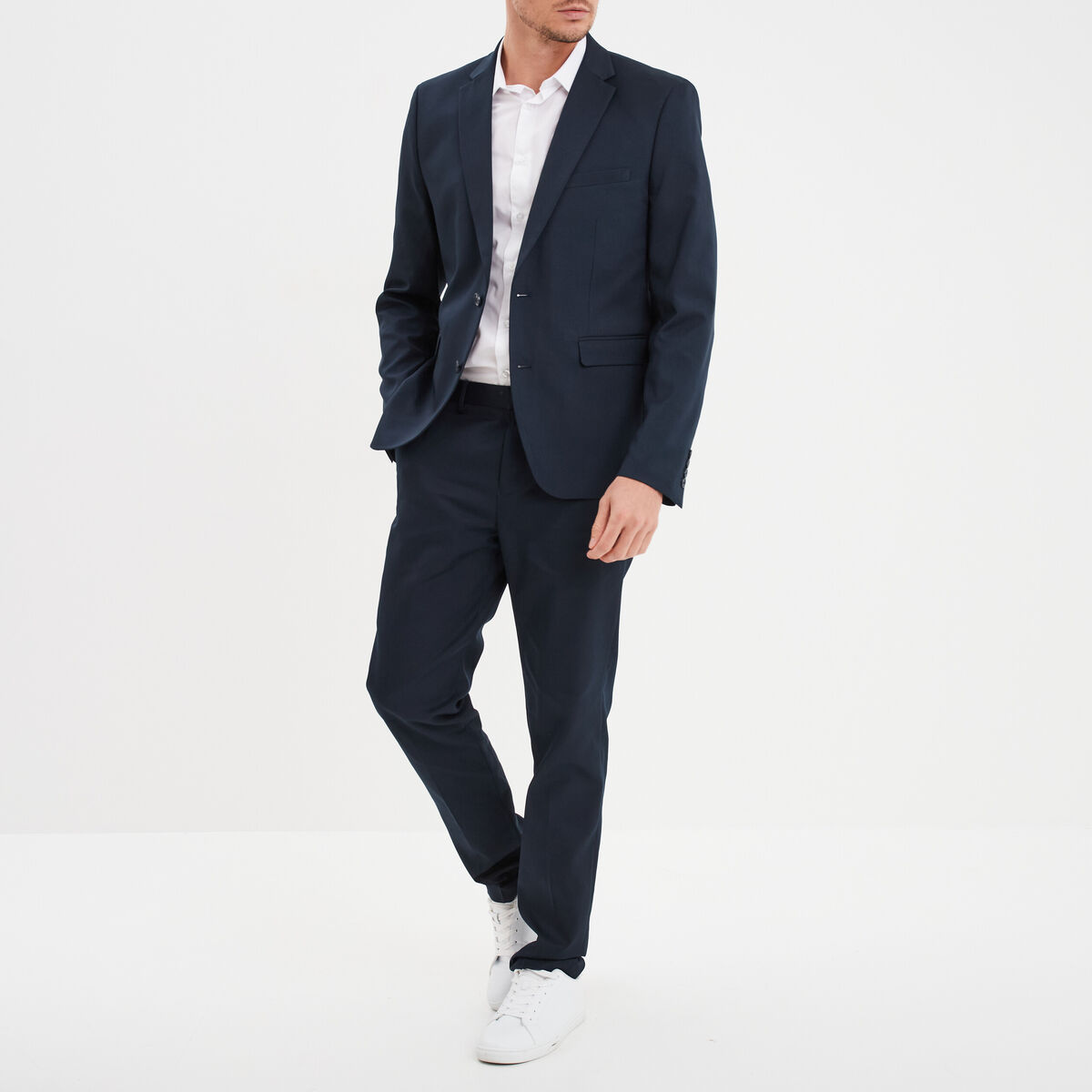 Pantalon de costume droit avec pinces bleu marine homme