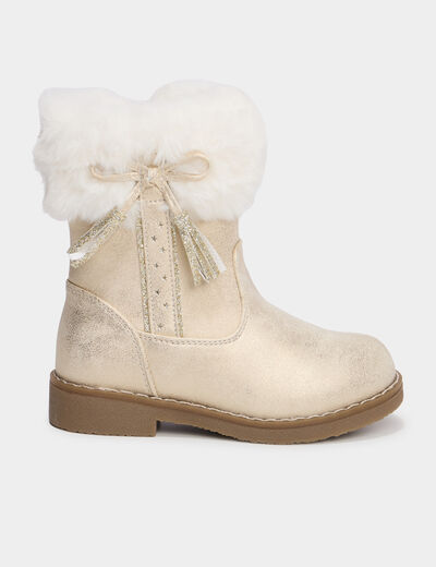 Bottes col fausse fourrure jaune or fille