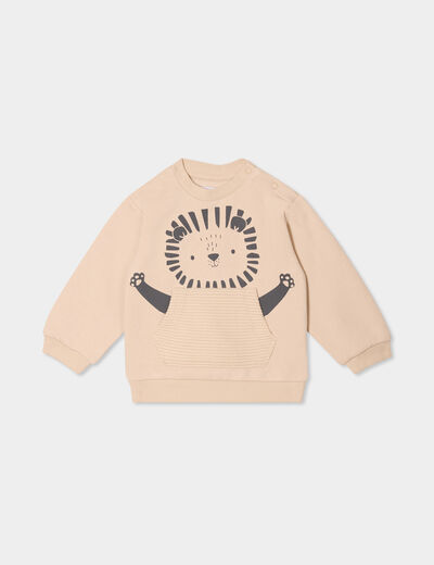Sweat avec poche manches longues sable bébé garçon