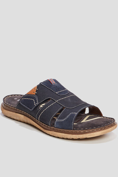 Mules en cuir Walking bleu marine homme