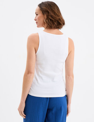 Débardeur col rond côtelé coton blanc femme