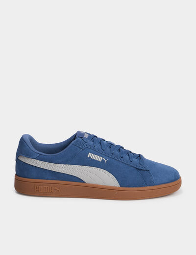 Tennis basses à lacets cuir Puma Smash bleu pétrole homme