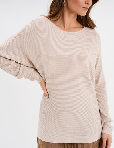 Pull col bateau manches longues beige femme