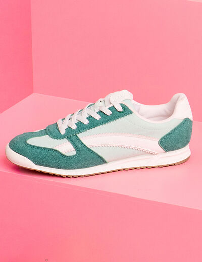 Baskets basses &agrave; lacets vert femme