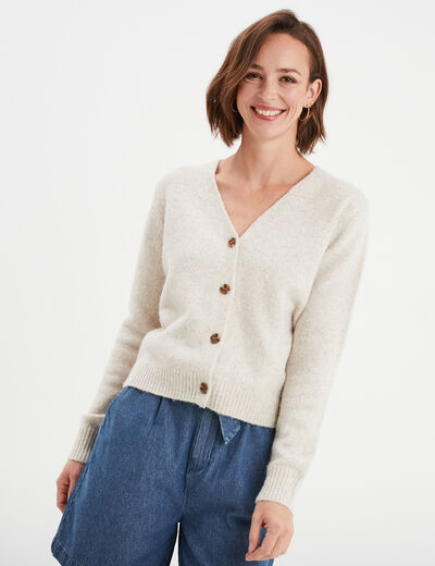 Gilet col en V manches longues Creeks ecru femme