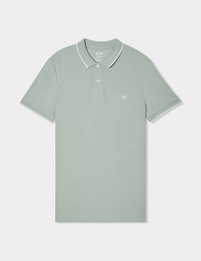 Polo manches courtes bords contrastés vert pastel homme