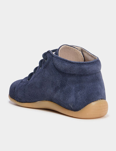Bottillons effet suédine en cuir bleu marine bébé garçon