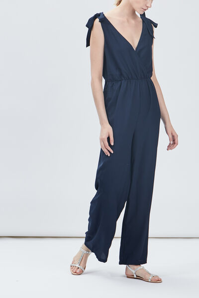 Combinaison pantalon droite bleu marine femme