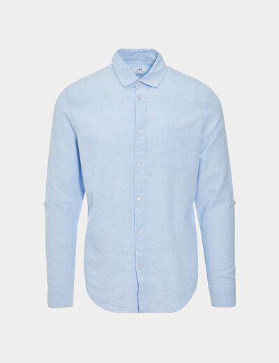 Chemise manches longues lin m&eacute;lang&eacute; bleu ciel homme