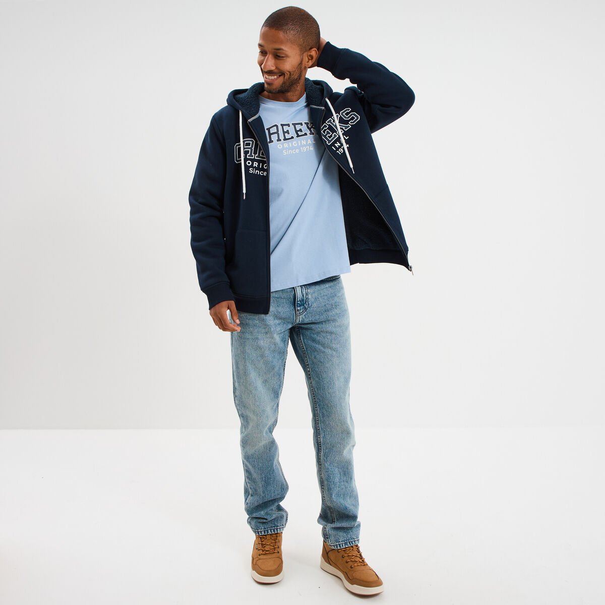 T-shirt col rond manches courtes coton bleu ciel homme