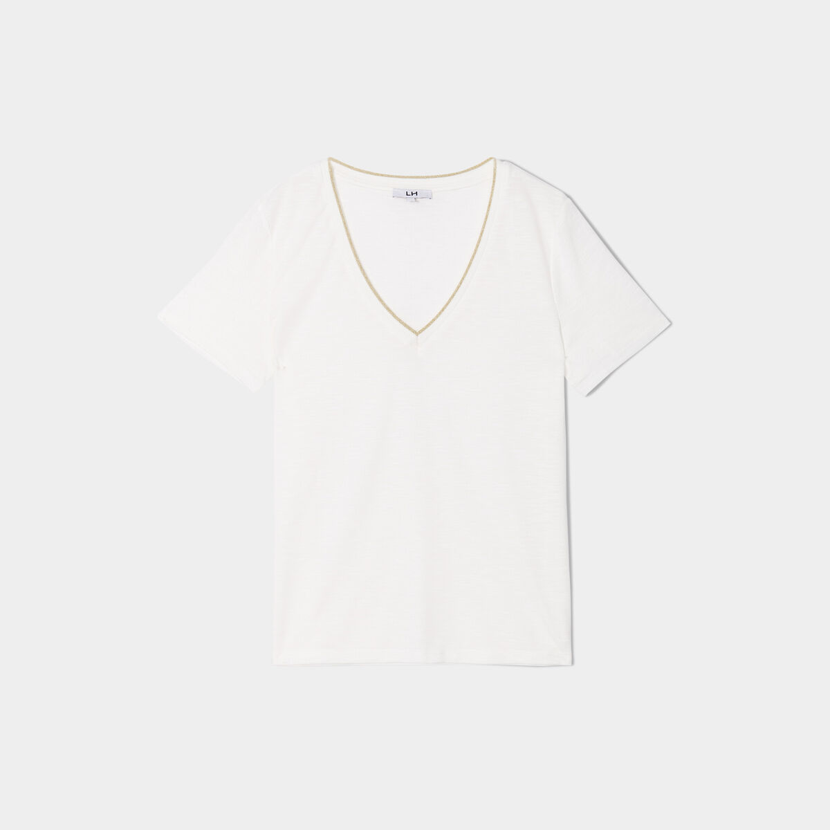 T-shirt col en V manches courtes blanc femme