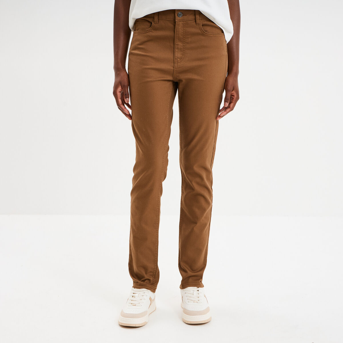 Pantalon slim stretch beige femme