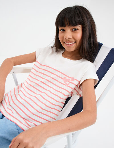 T-shirt manches courtes col rond coton ecru fille