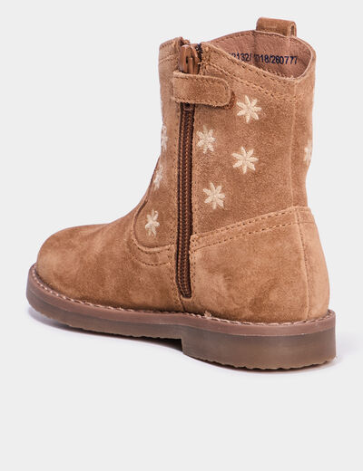 Boots brodées en cuir camel fille